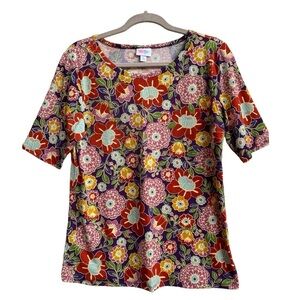 Lularoe Gigi Short Sleeve Top Purple with Retro-Inspired Florals Size XL NWT